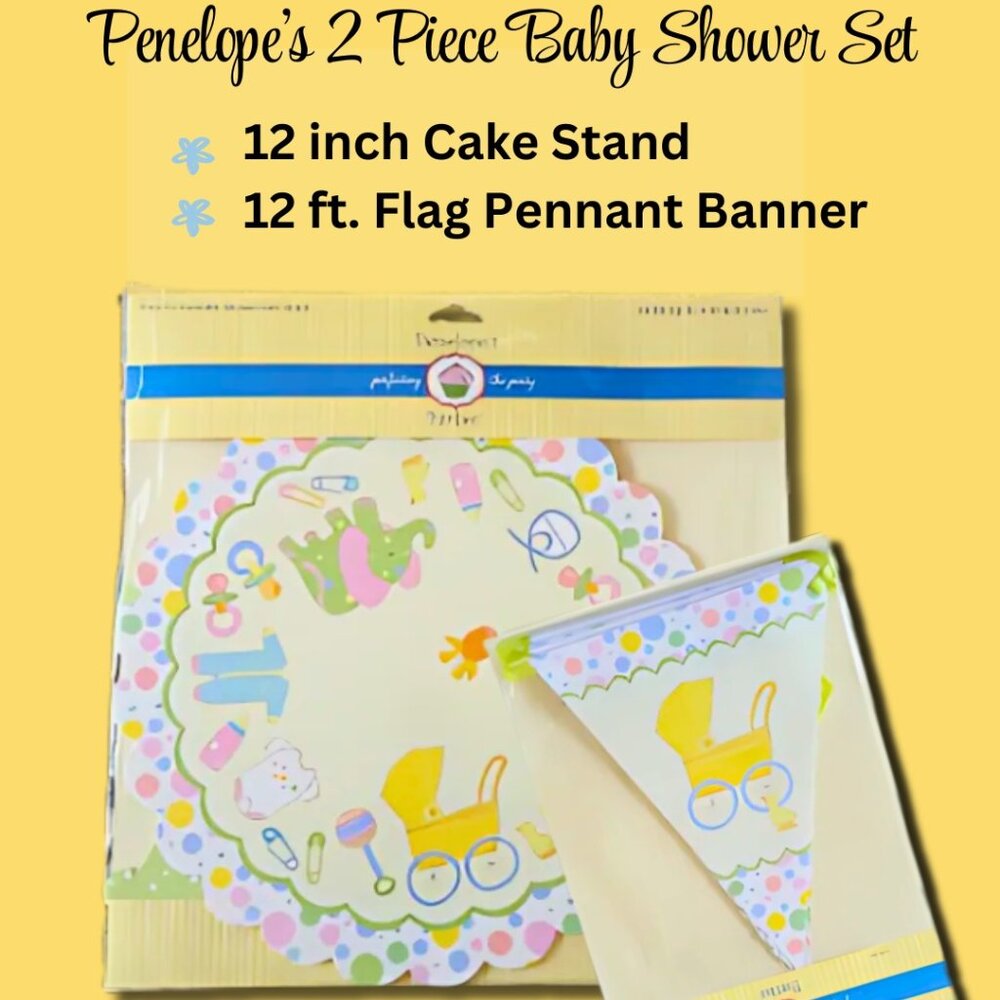 Penelope’s Parties Baby Shower Cake Stand & Banner Set – A Rare Gem!